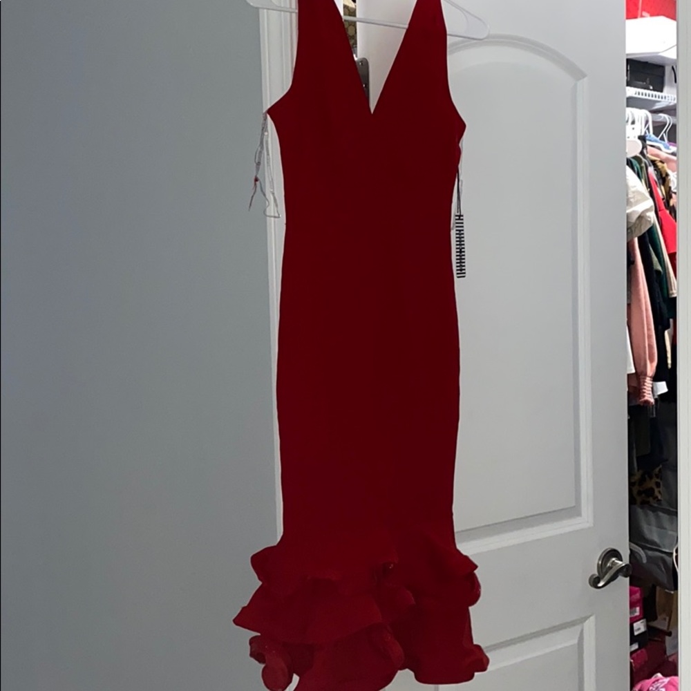 Red tight ruffle dress